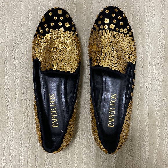 Paper Fox Gold Sequin Loafers - Picture 1 of 5